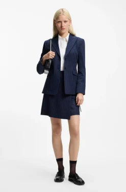 Belted pencil skirt with pinstripe