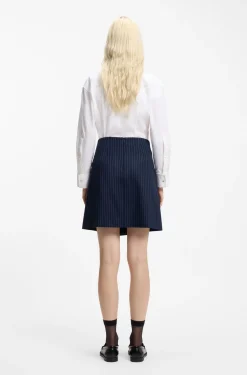 Belted pencil skirt with pinstripe