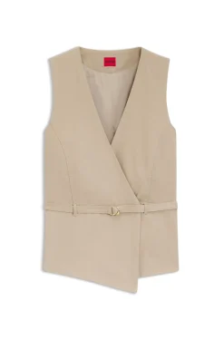Belted regular-fit vest in cotton and hemp