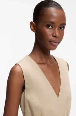 Belted regular-fit vest in cotton and hemp