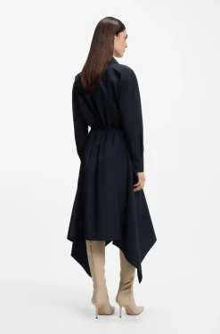 Belted shirt dress in cotton poplin