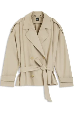 Belted short coat in cotton poplin