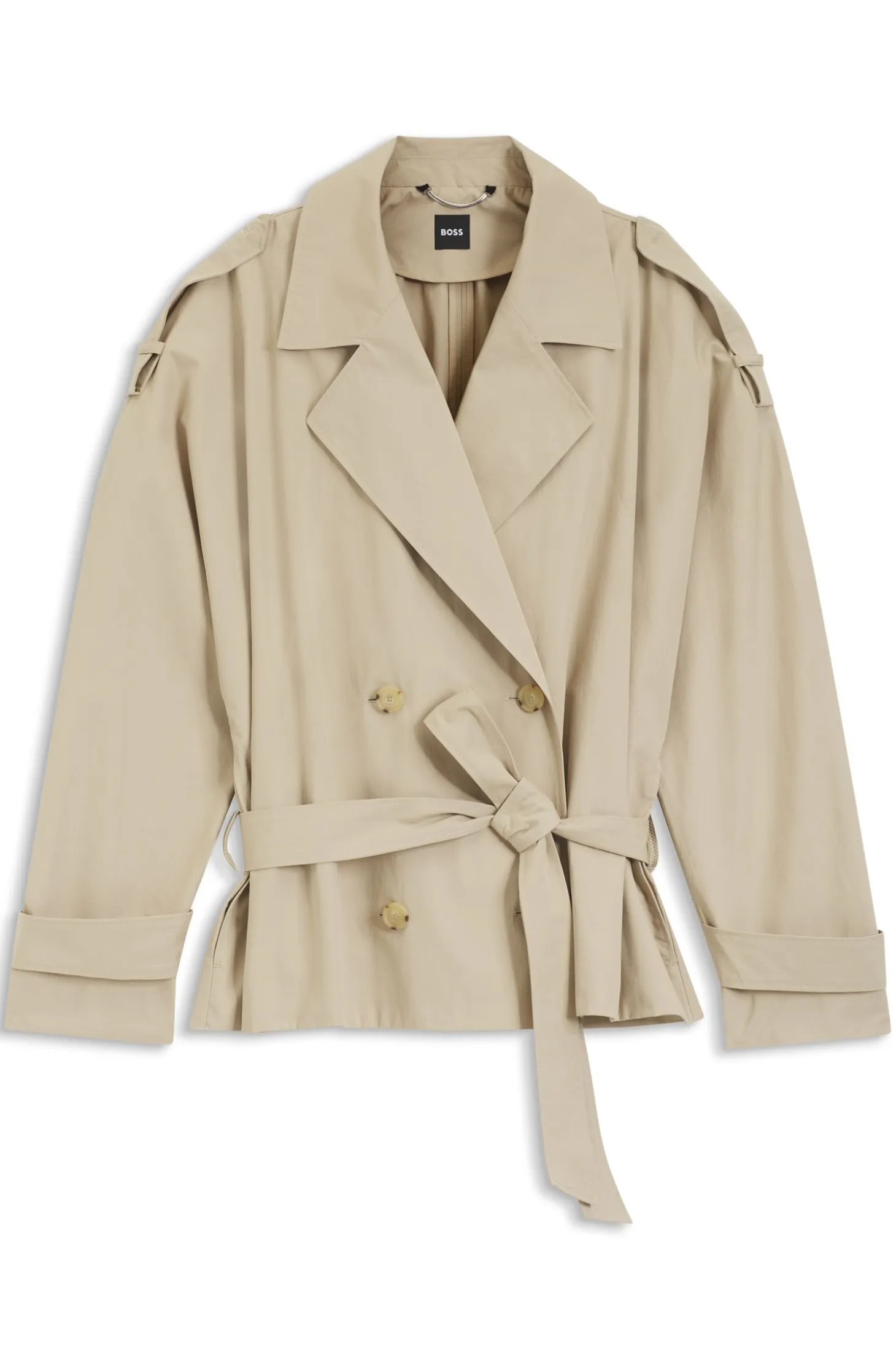 Belted short coat in cotton poplin