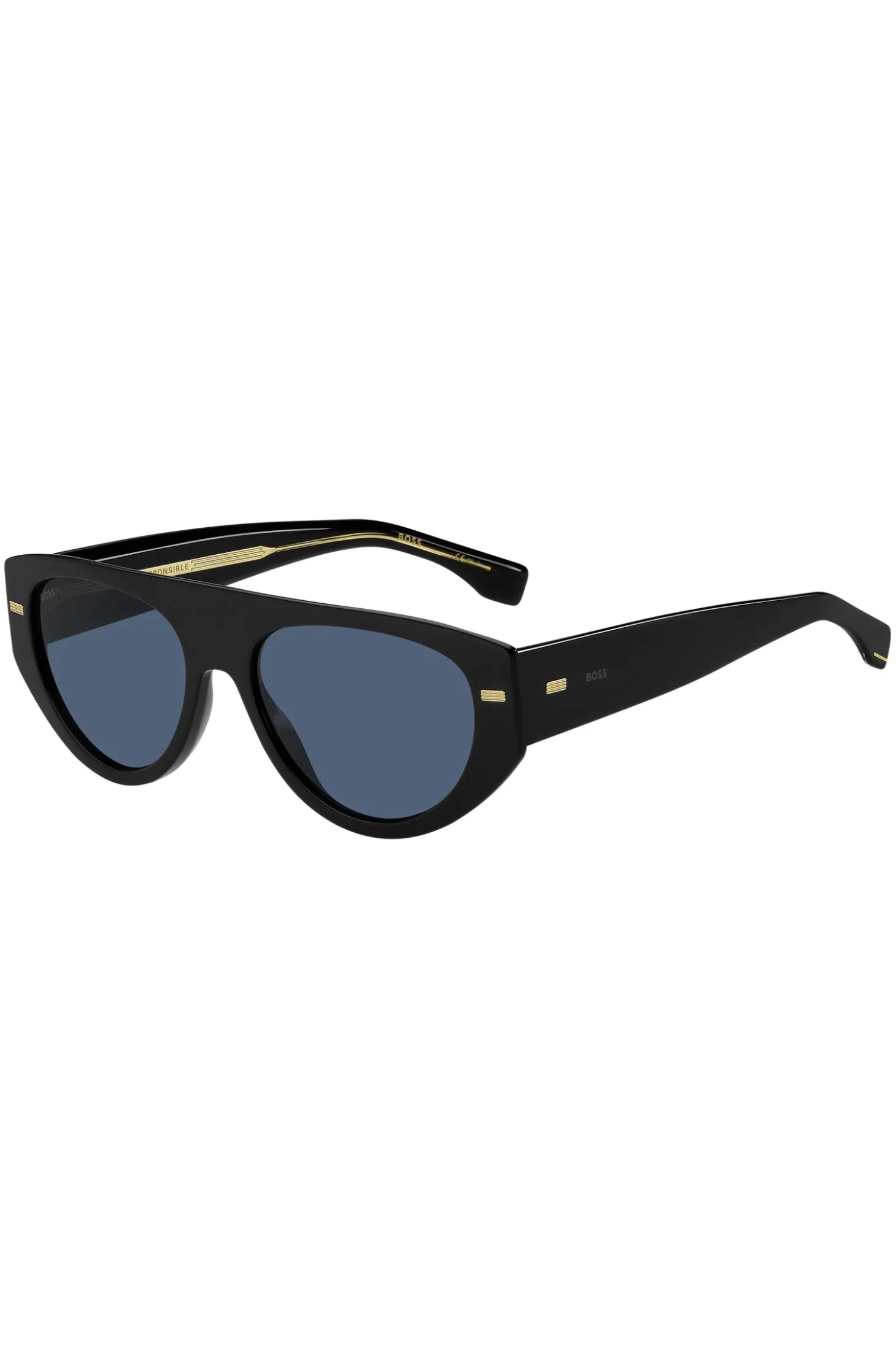 Bio-acetate black sunglasses with patterned rivets