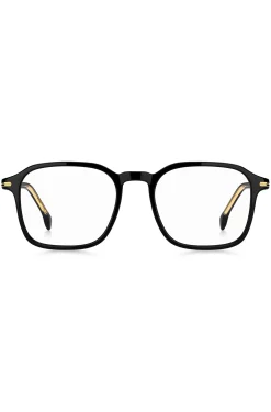 Black-acetate optical frames with gold-tone details