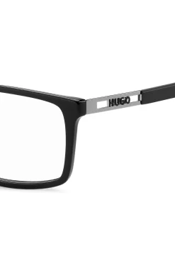 Black-acetate optical frames with cut-out logo