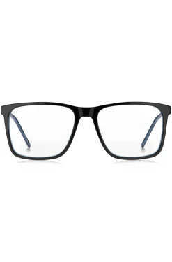 Black-acetate optical frames with contrast rubber logo