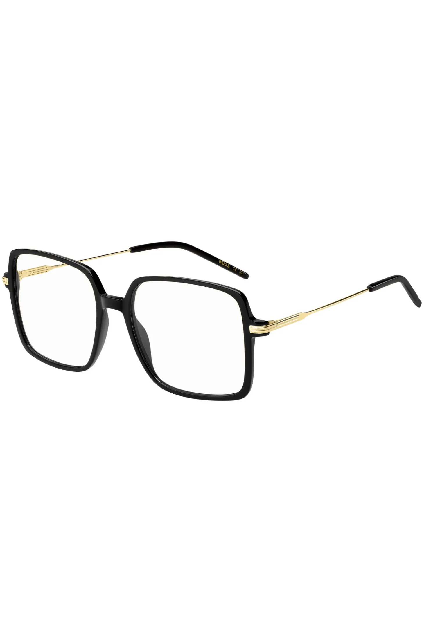 Black-acetate optical frames with gold-tone temples