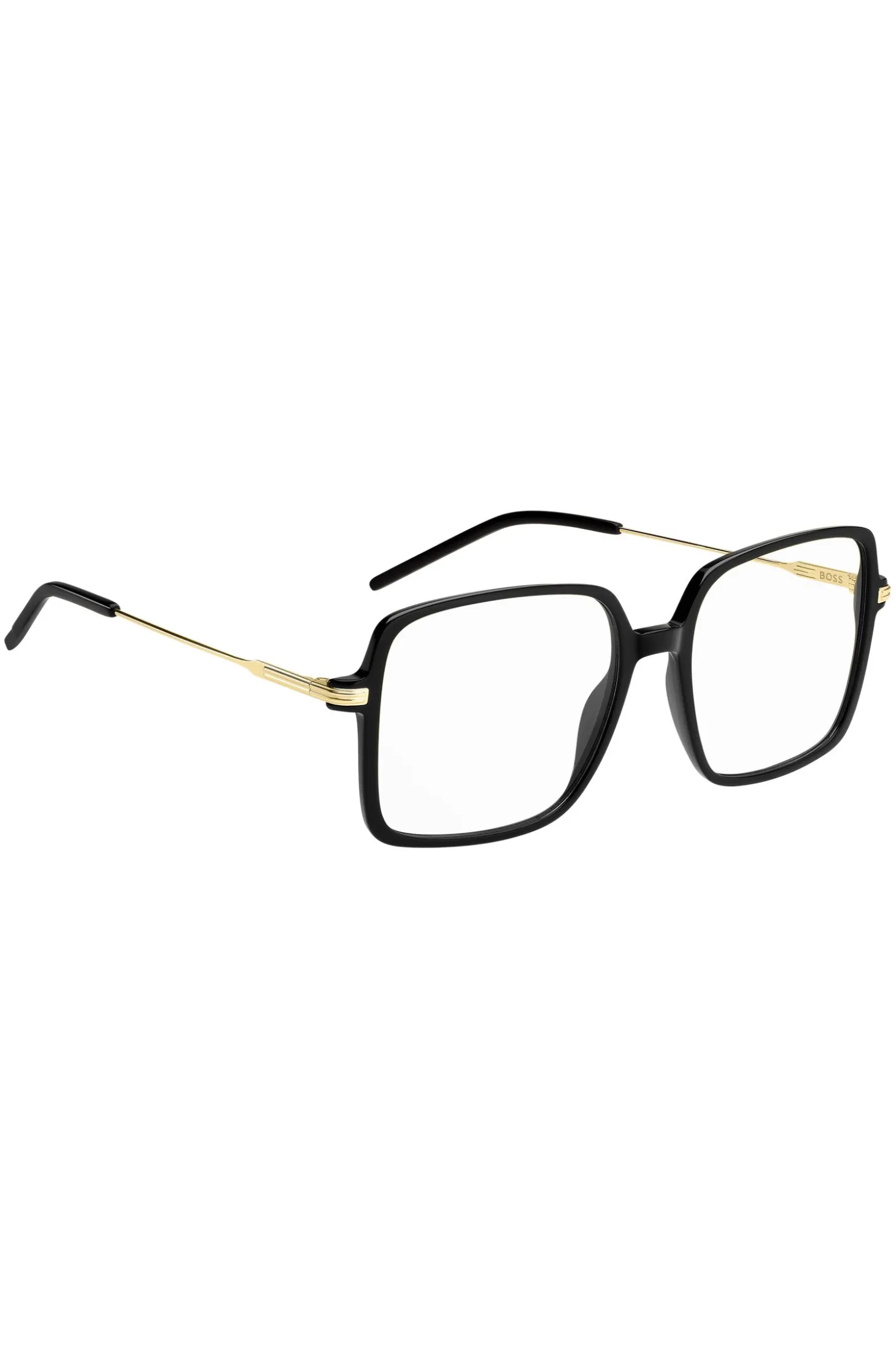 Black-acetate optical frames with gold-tone temples
