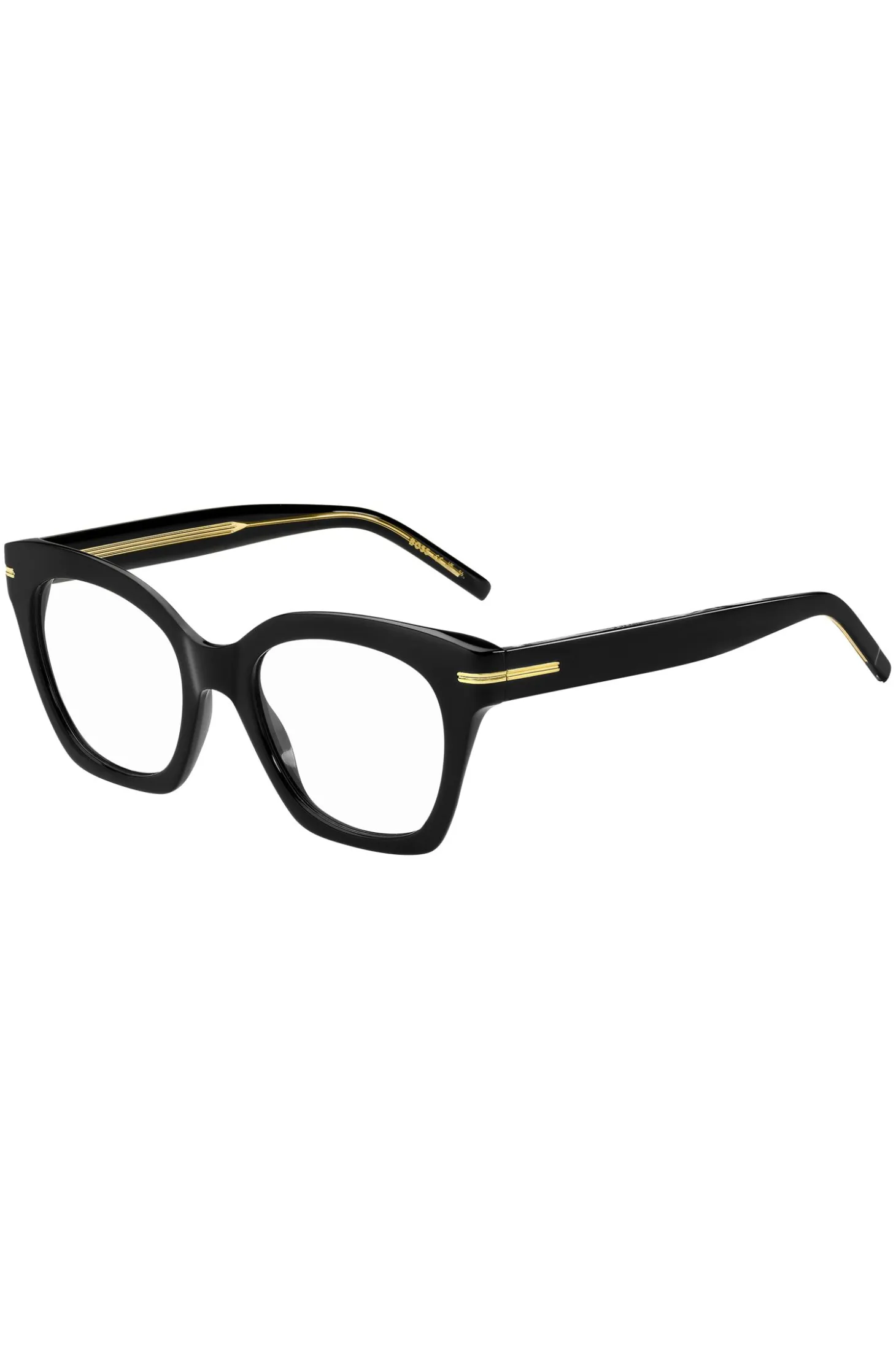 Black-acetate optical frames with gold-tone hardware