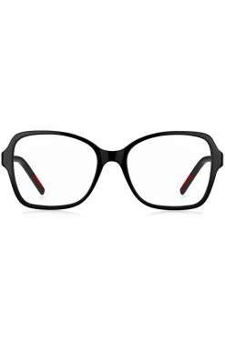 Black-acetate optical frames with branded temples