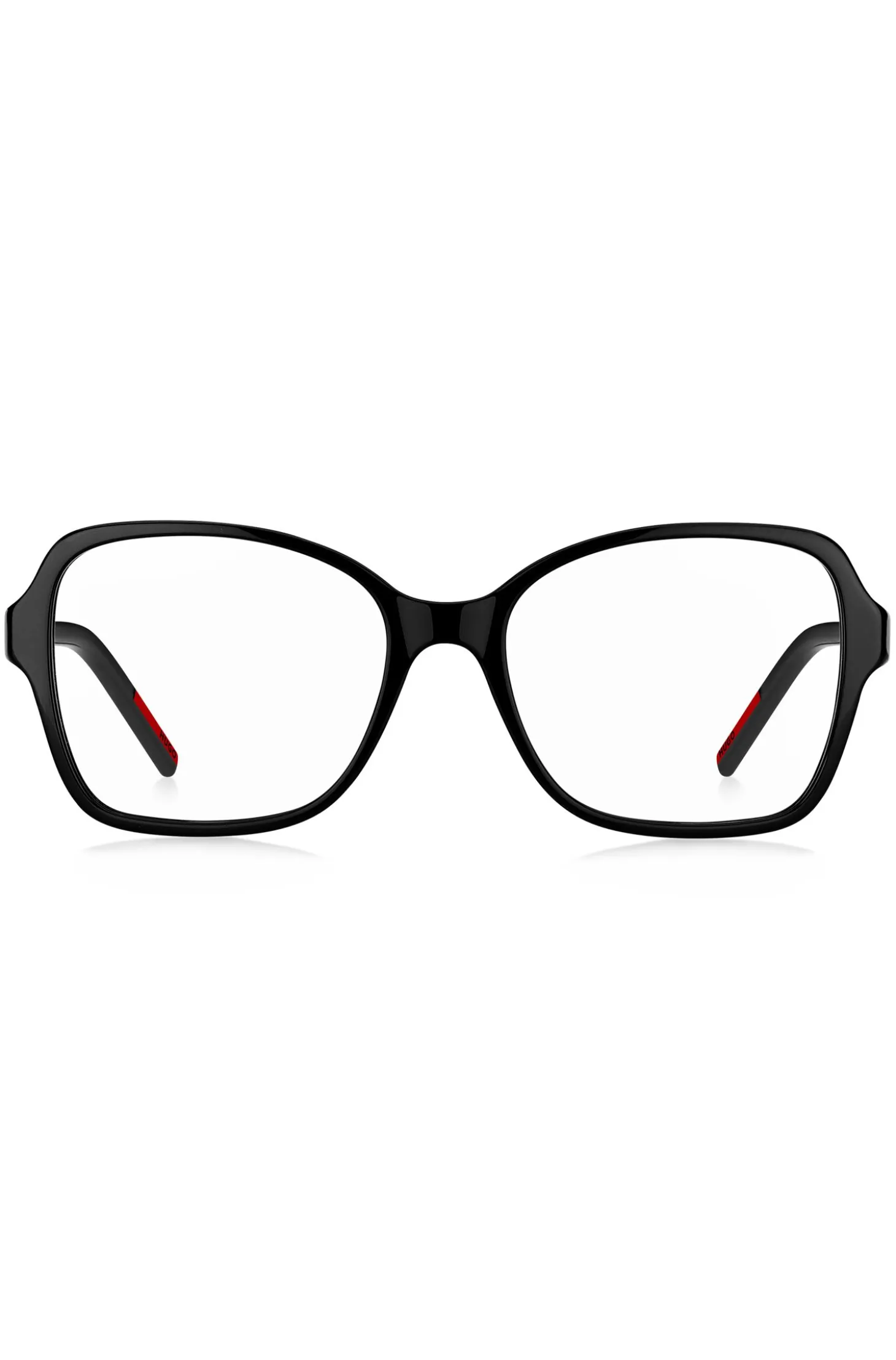 Black-acetate optical frames with branded temples