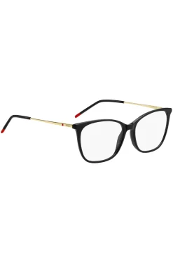 Black-acetate optical frames with gold-tone temples
