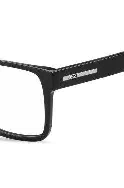 Black-acetate optical frames with logo plaque