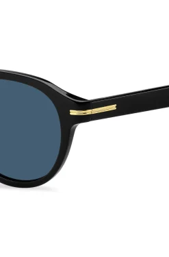 Black-acetate sunglasses with gold-tone hinges