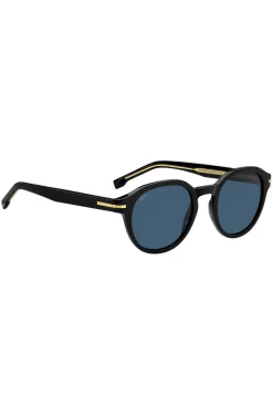 Black-acetate sunglasses with gold-tone hinges