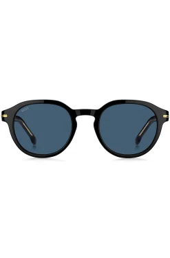 Black-acetate sunglasses with gold-tone hinges
