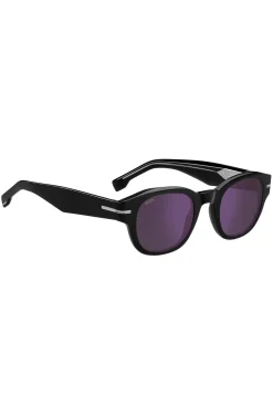 Black-acetate sunglasses with violet lenses