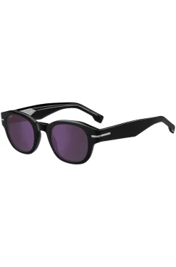 Black-acetate sunglasses with violet lenses