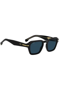 Black-acetate sunglasses with gold-tone trims