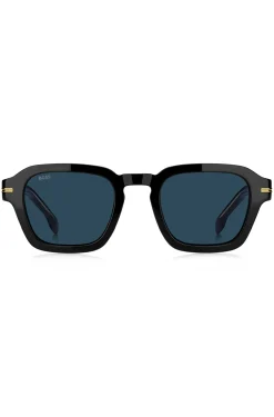 Black-acetate sunglasses with gold-tone trims