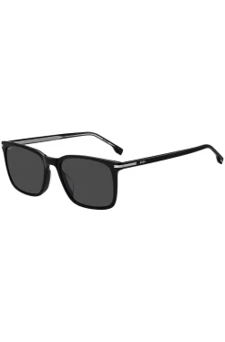 Black-acetate sunglasses with silver-tone trims