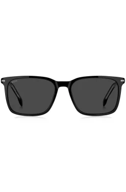 Black-acetate sunglasses with silver-tone trims
