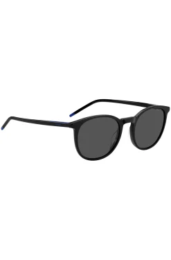 Black-acetate sunglasses with blue logo