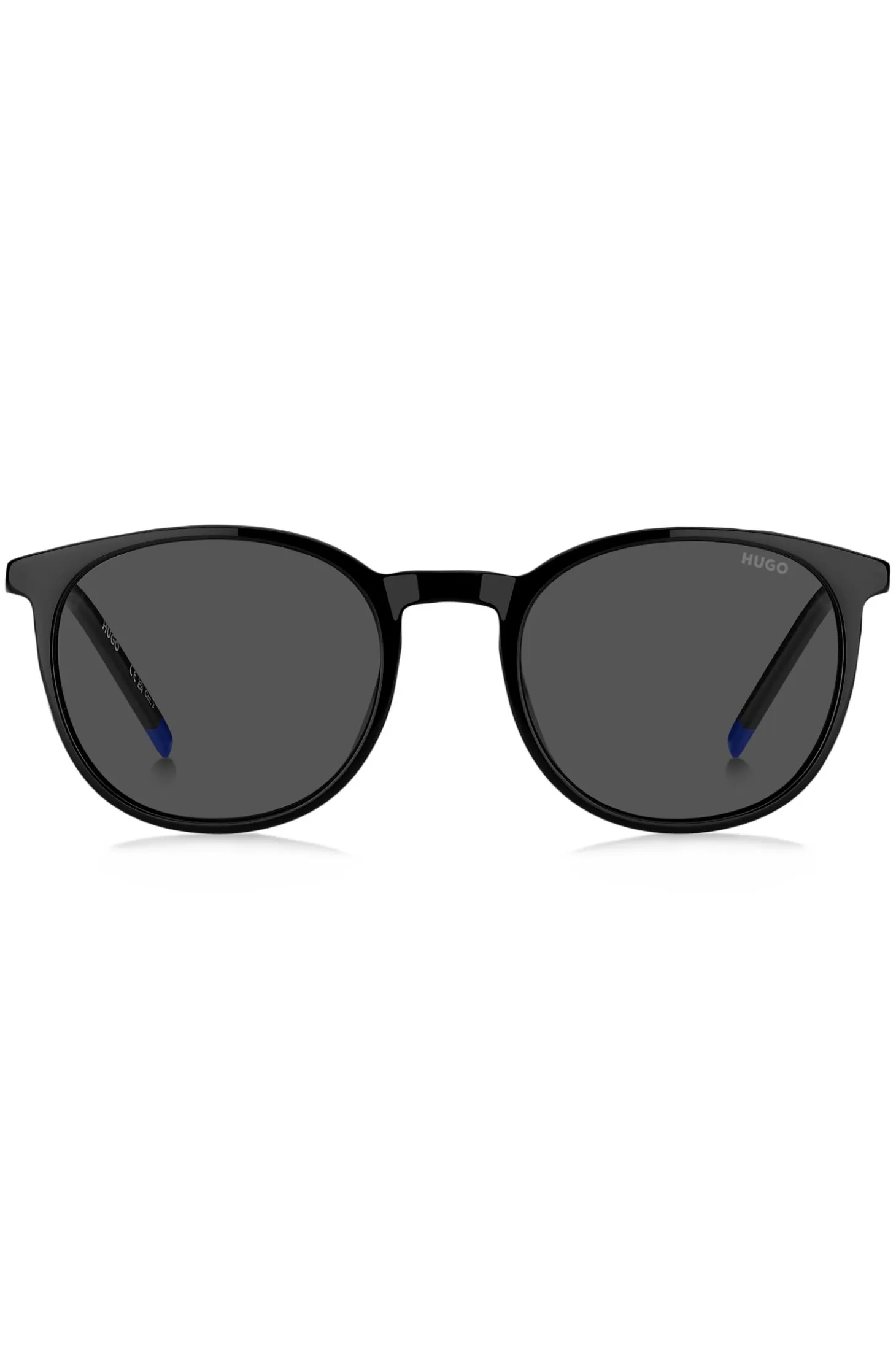 Black-acetate sunglasses with blue logo