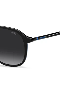 Black-acetate sunglasses with tubular metal temples