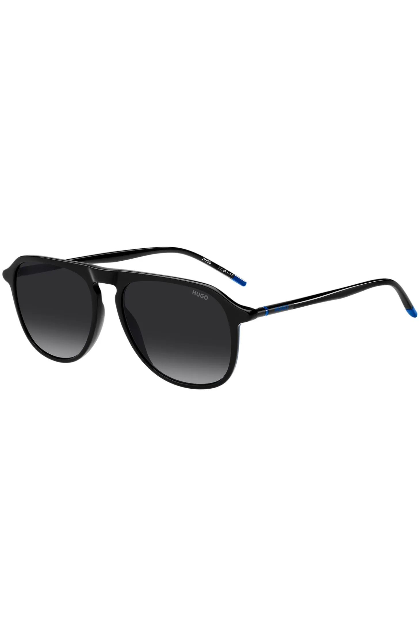 Black-acetate sunglasses with tubular metal temples