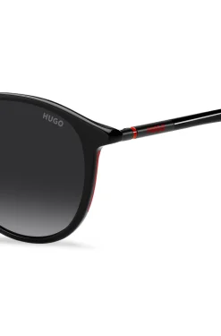 Black-acetate sunglasses with tubular metal temples