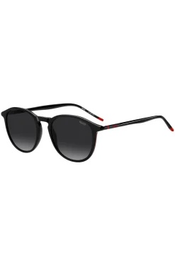 Black-acetate sunglasses with tubular metal temples