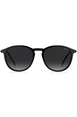 Black-acetate sunglasses with tubular metal temples