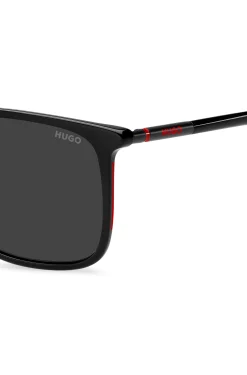 Black-acetate sunglasses with tubular metal temples
