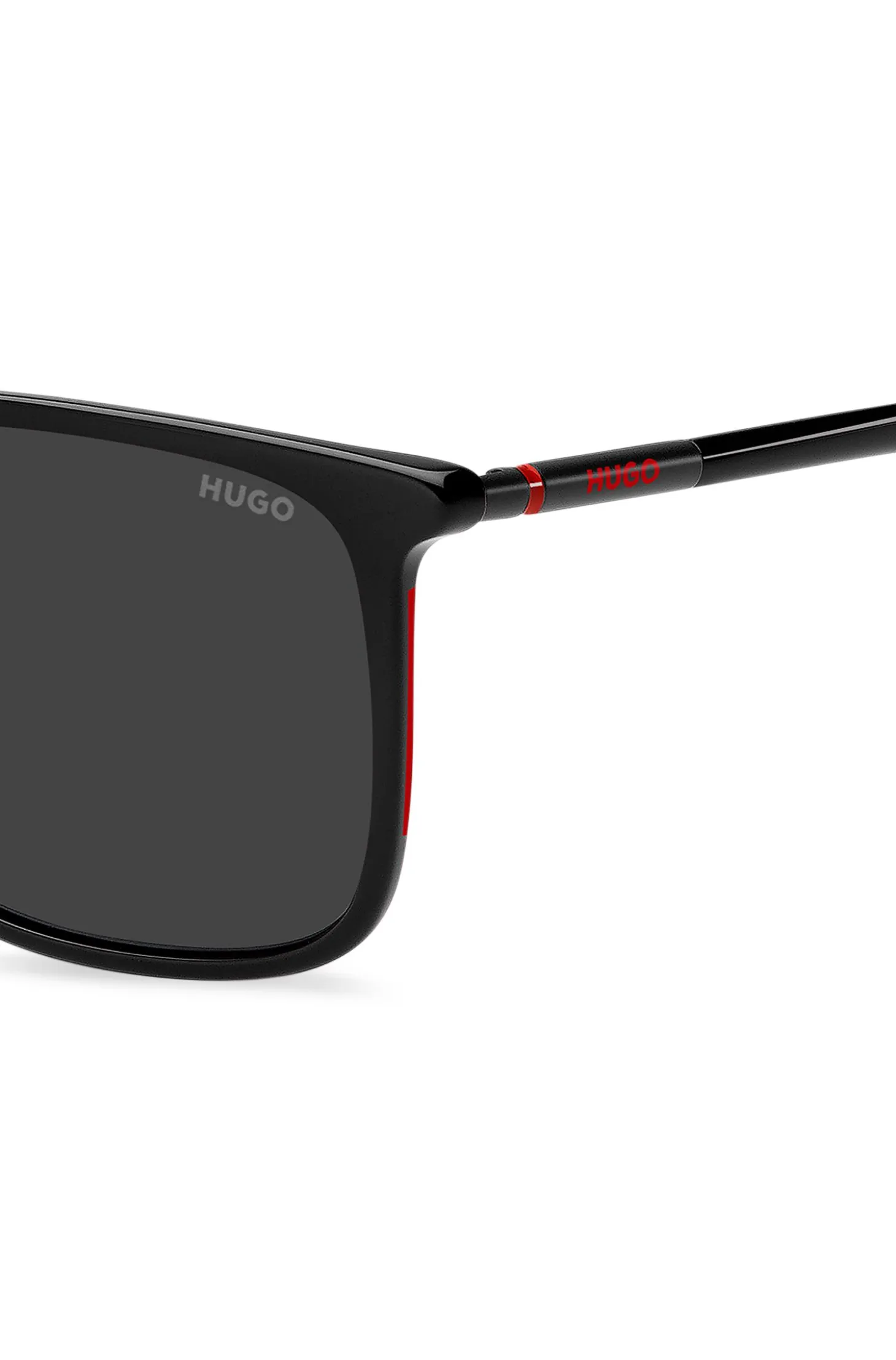Black-acetate sunglasses with tubular metal temples