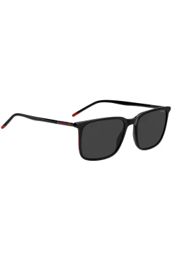 Black-acetate sunglasses with tubular metal temples