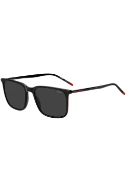 Black-acetate sunglasses with tubular metal temples