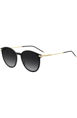 Black-acetate sunglasses with gold-tone temples