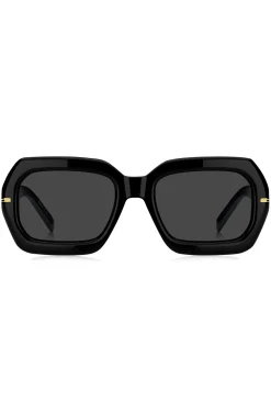 Black-acetate sunglasses with gold-tone hinges