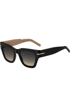 Black-acetate sunglasses with chain strap