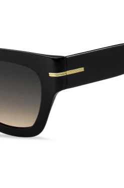 Black-acetate sunglasses with chain strap