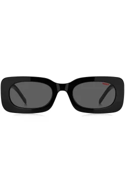 Black-acetate sunglasses with detachable slogan strap