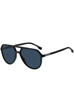 Black-acetate sunglasses with metallic logo insert