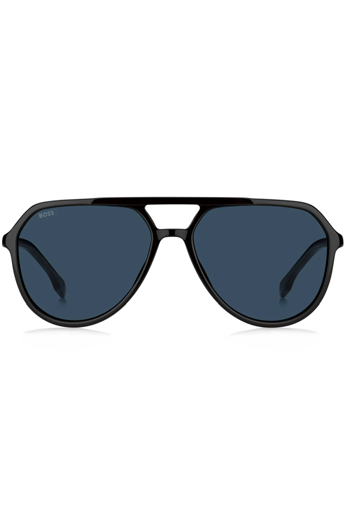 Black-acetate sunglasses with metallic logo insert