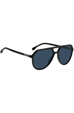 Black-acetate sunglasses with metallic logo insert
