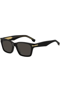 Black-acetate sunglasses with gold-tone hinges