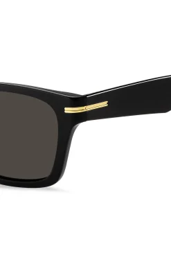 Black-acetate sunglasses with gold-tone hinges