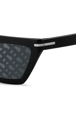 Black-acetate sunglasses with monogram-patterned lenses