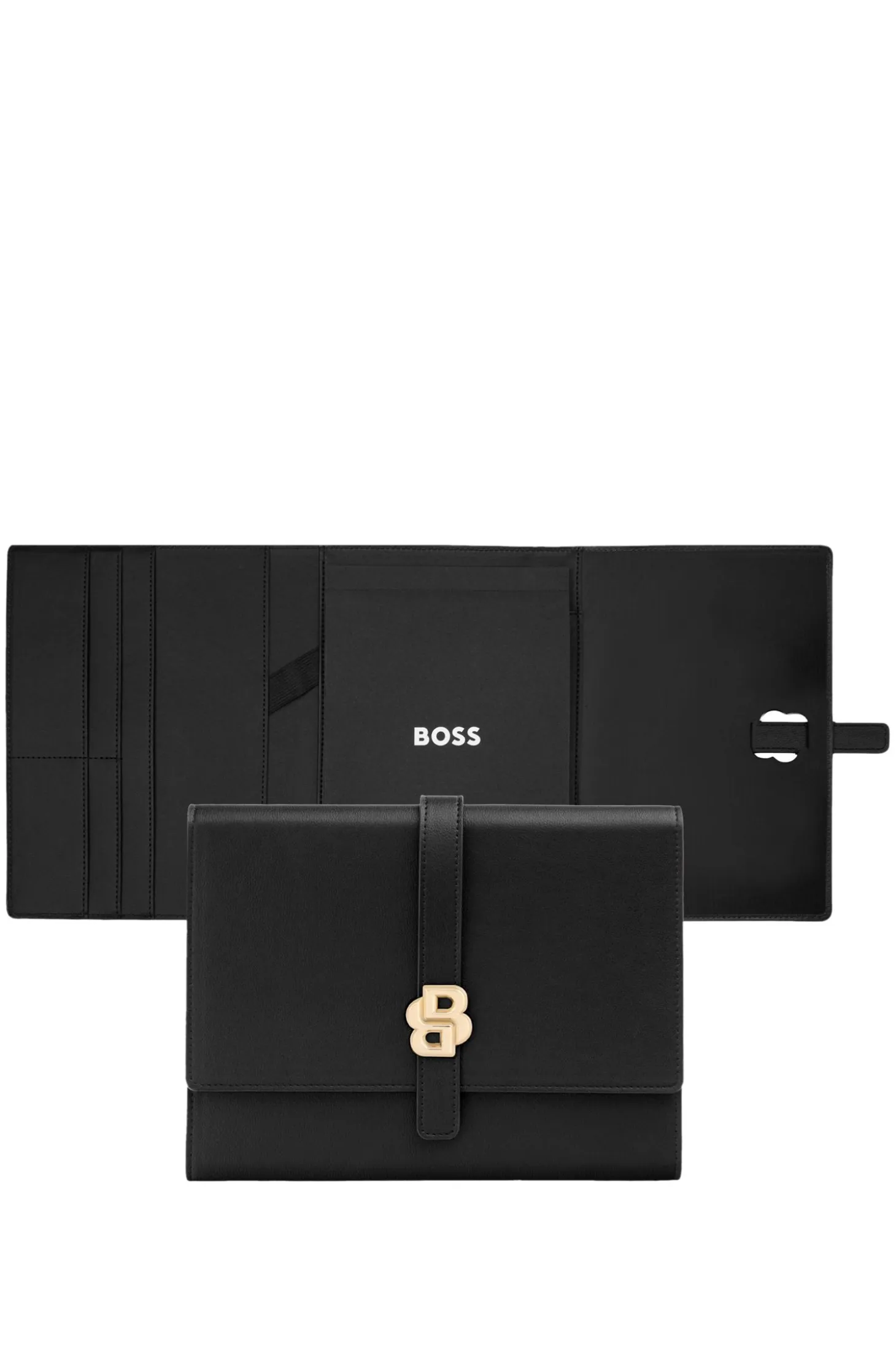 Black A5 conference folder with Double B monogram closure